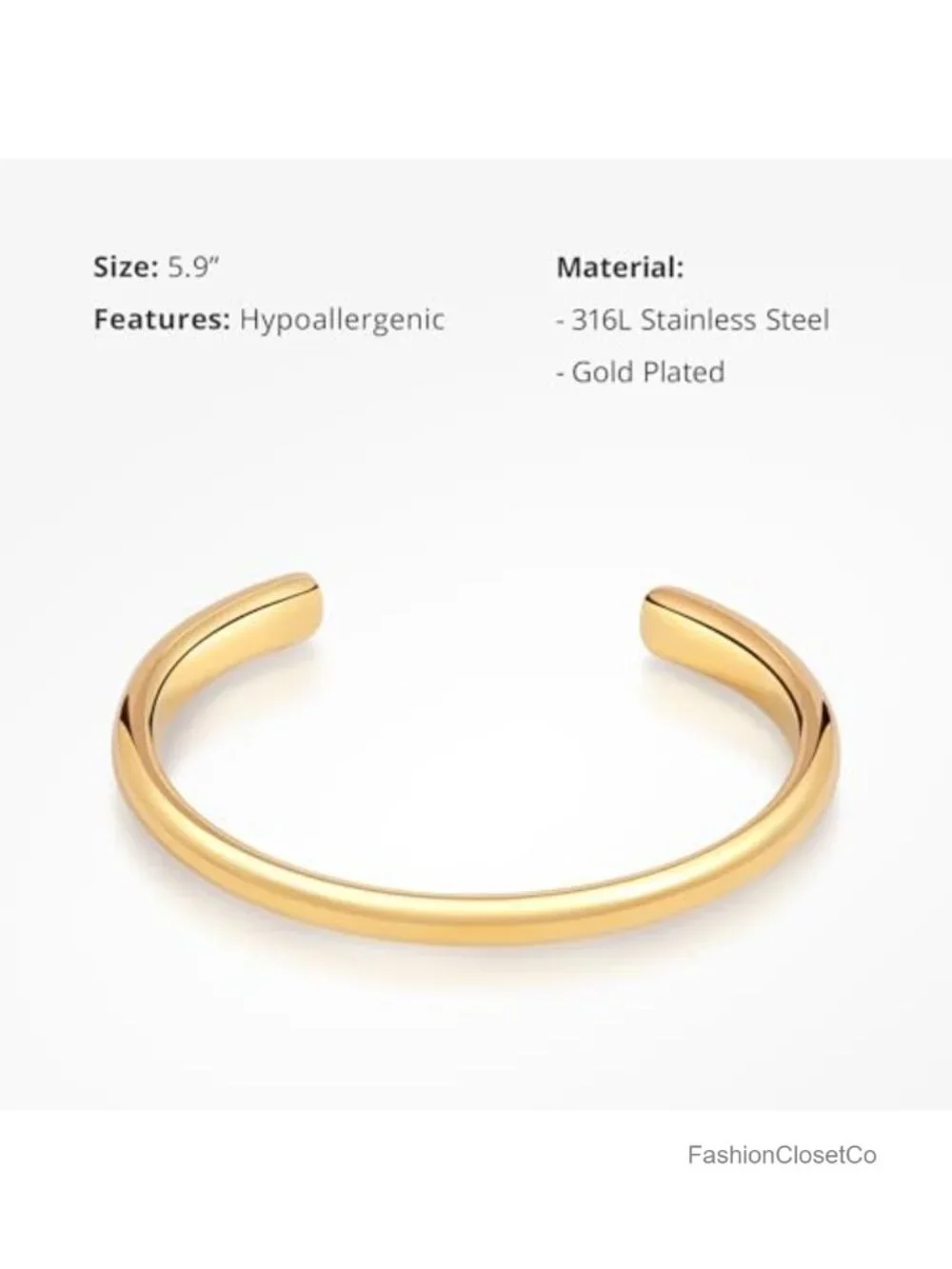 Minimalist Stainless Steel Cuff Bangle Bracelet Hypoallergenic Stackable